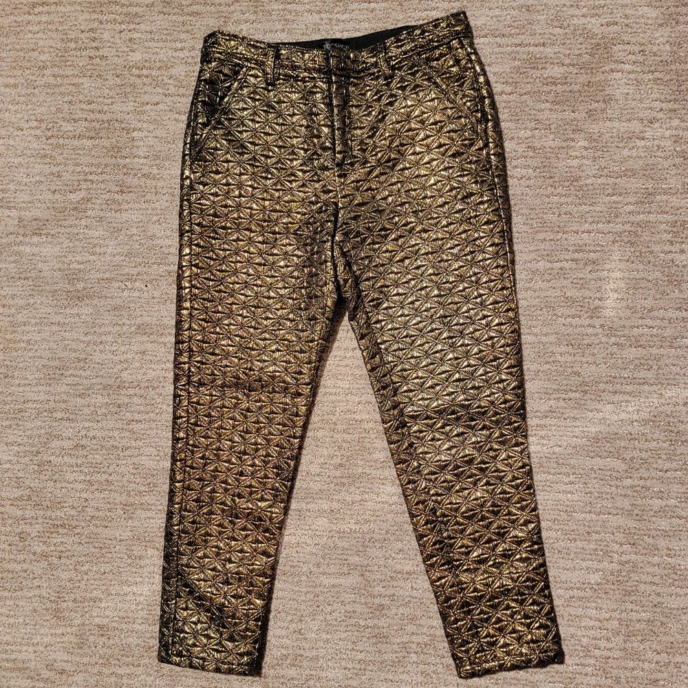 TOPSHOP NWOT Diamond Gold Peg Leg Trousers Pants SZ 6